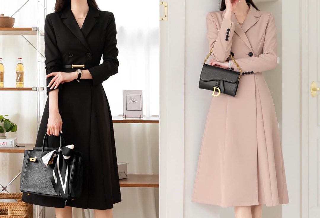Elegant Feminin Long Dress / Korean Style Double Breasted Blazer Dress /  Modern Chic Midi Dress / Jacket Dress -  Norway