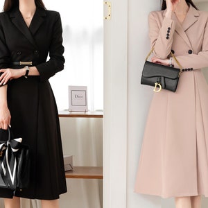 Elegant Feminin Long Dress / Korean Style Double Breasted Blazer Dress / Modern Chic Midi Dress / Jacket Dress