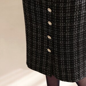 Elegant Tweed Dress with Belt / Korean Style Classic Midi Dress / Luxury wear Elegant Dress in Black image 7