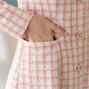 Elegant Feminin Single Button Tweed Mini Dress / Korean Style Pink Mini Dress / Modern Chic Jacket Dress for Fall Winter image 9