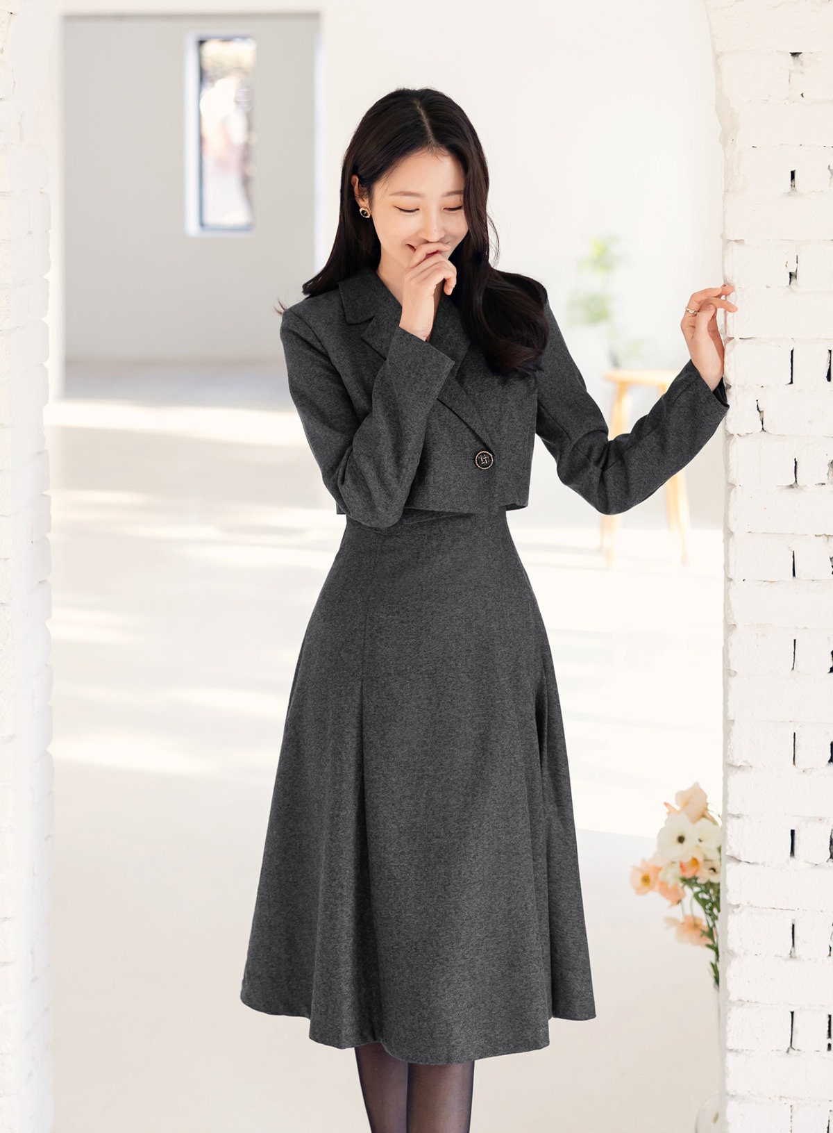 Elegant Feminin Long Dress / Korean Style Double Breasted Blazer Dress /  Modern Chic Midi Dress / Jacket Dress - Etsy Norway
