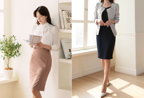 Korean Style Midi Skirt With Brooch Elegant Feminin Office Look