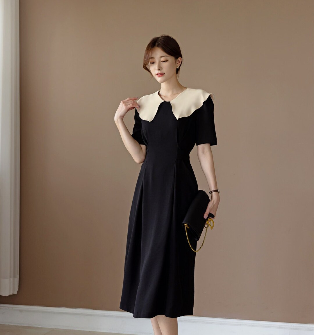 Feminine Elegant Dress Korean Style Midi Dress With Short Sleeve Elegant Dress With Waist Strap Etsy Canada