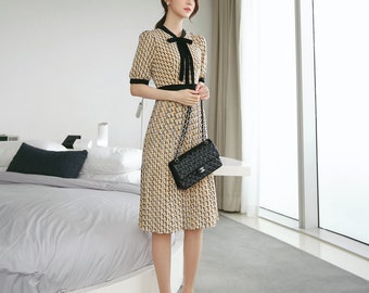 Korean Style Pleated Midi Dress / Short Sleeve Mini Dress / Elegant Feminin Dress / Plus Size Dress