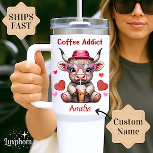 Custom Highland Cow 40oz Tumbler Funny Cow Tumbler Highland Cow Gifts for Women Highland Mug Personalized Highland Cow Girl Baby Cow Tumbler