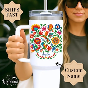 Custom Mexican Embroidery Tumbler Personalized Embroidery Gift for Abuela Tumbler Embroidery Gifts for Grandma Mexican Embroidery Gifts