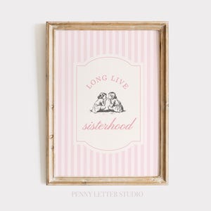Long Live Girlhood Nursery Print, Pink Vintage Stripe Wall Art, Baby Girl Room Decor, Grandmillennial Nursery Art Gift