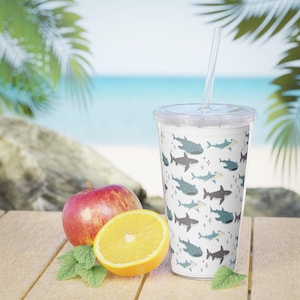 Shark Tumbler, Ocean Animal Cup, Beach Lover Gift, Reusable Drinkware, Summer Party Favor, Under the Sea Theme Drink Container