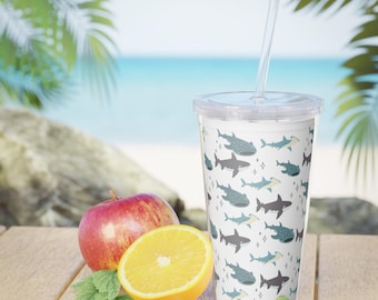Shark Tumbler: 20oz Reusable Ocean Animal Cup with Straw & Lid