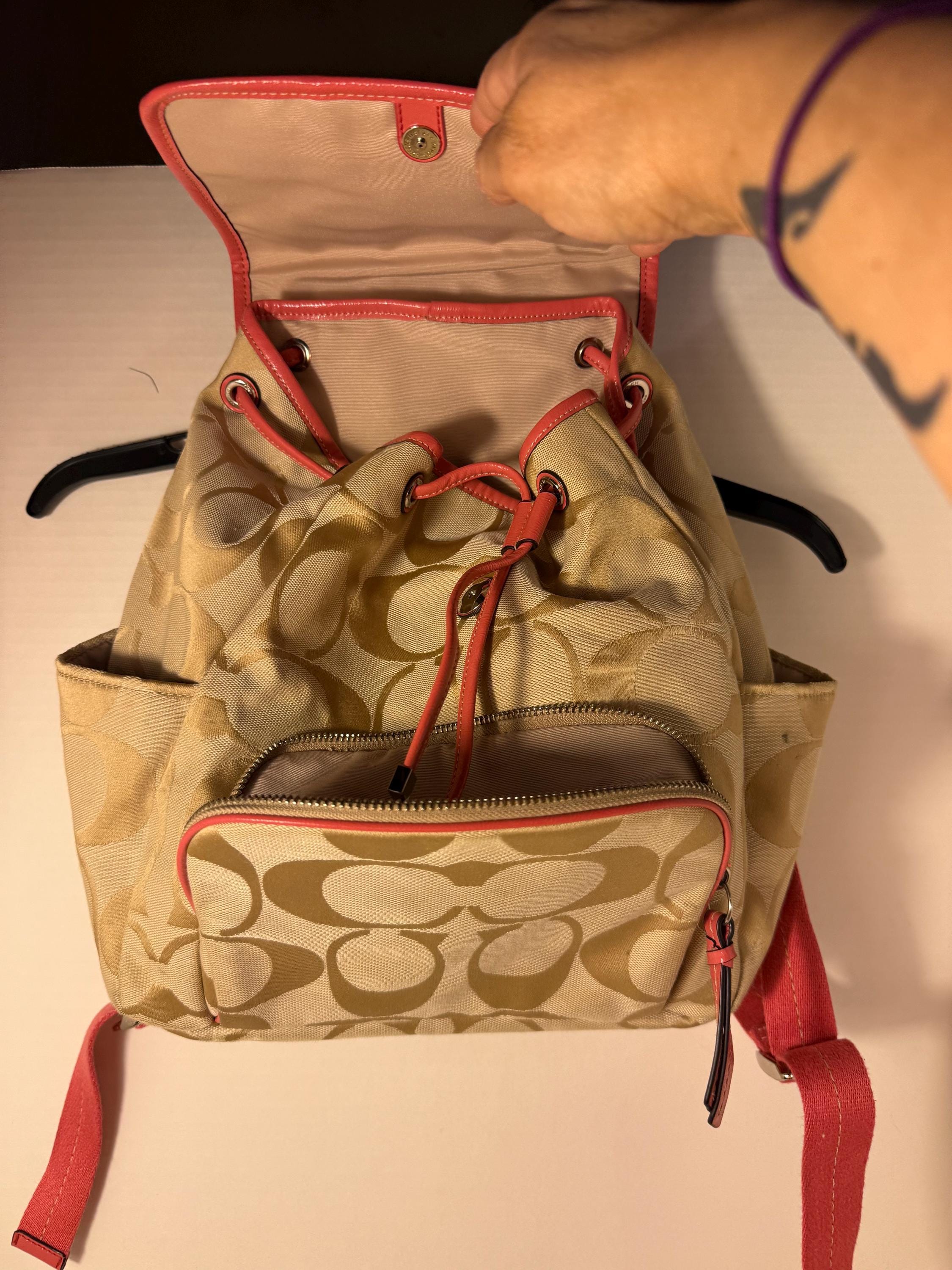 Coach Brown and Pink Signature Backpack Coach Kenley Beige/Pink Signature Coated Canvas and Leather  main image 4
