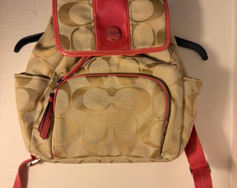Vintage-y2k Coach Signature Canvas Backpack With Logo on Flap and