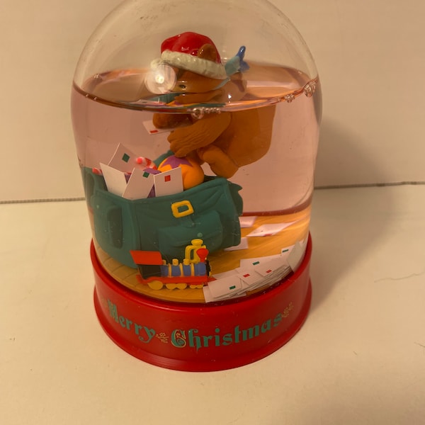 Vintage-collectible-1993-Lustre Fame Design-4.5” tall-Christmas Water Dome-Bear with Letters-No box-preowned