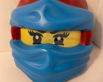 Nya Lego Ninjago Mask-Halloween- Dress-up for child- Large plastic half mask with elastic Velcro string- Red & Blue-sanitized-preowned