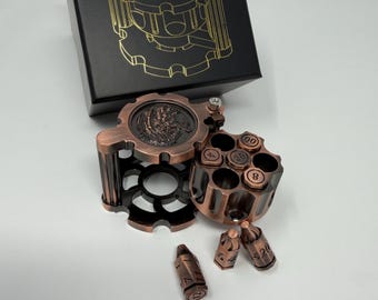 D&D Revolver Gunslinger Dice Set, Metal Bullet Dice, Spinner Cylinder Dice, Heavy RPG Dice Set, Unique Fidget TTRPG Dice Dungeon Master Gift