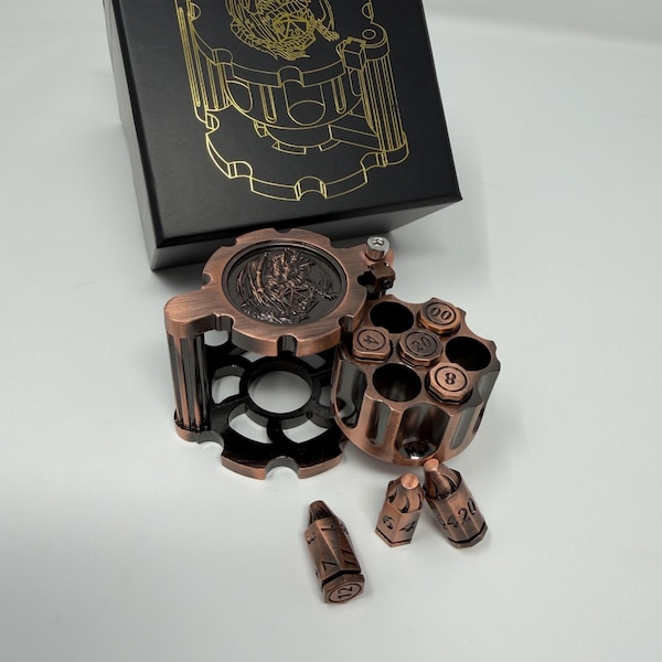 D&D Revolver Gunslinger Dice Set, Metal Bullet Dice, Spinner Cylinder Dice, Heavy RPG Dice Set, Unique Fidget TTRPG Dice Dungeon Master Gift