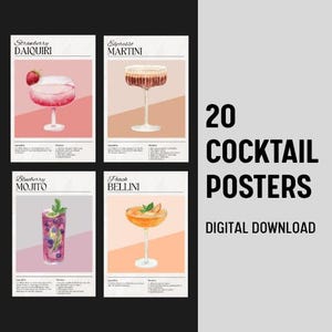 20er Set Cocktail Poster – Digital Download | Druckbare Bar Wandkunst, Rezept Prints, Hausbar Dekor, Sofort Download