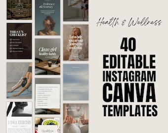 40 Health Instagram Post and Story Templates | Wellness Social Media Template | Healthy Lifestyle Template | Fitness Yoga Posts Stories