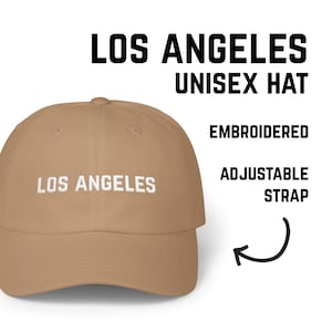 Chapeau brodé Los Angeles | Casquette de baseball LA | Casquette de ville minimaliste | Cadeau chapeau ajustable pour papa | Souvenir de voyage en Californie pour lui ou elle