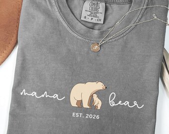 Mama Bear Shirt Est 2026, Personalized Polar Bear Tee, Retro New Mom Shirt