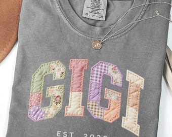 Gigi Est 2026 Graphic Patchwork Shirt, Custom Year Printed Grandma Tee