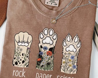Floral Rock Paper Scissors Paw Shirt, Botanical Dog Lover Tee
