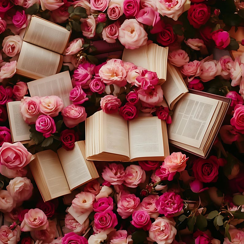 Pink Roses and Books Digital Download Image, Bookish Image, Book Tok ...