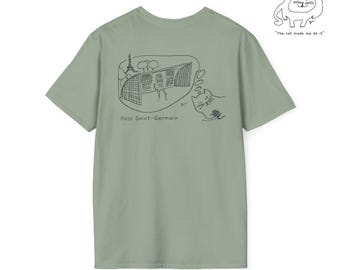 Funny Cat Soccer Shirt - Limited Edition Original Artwork by My Dad - PSG French Soccer Paris Saint Germain  - Stylish Cotton Graphic Tee