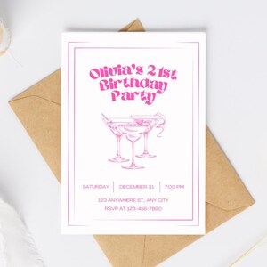 21st Birthday Invitation Template | Pretty in Pink Cocktail Party Invite | Instant Download