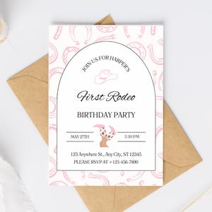 First Rodeo Invitation Girl – Pink Editable Canva Template – First Birthday Cowgirl Party – Instant Digital Download