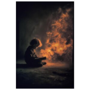 Poster in carta opaca di qualità museale "The Storyteller's Ember" - Stampa artistica eterea e magica sull'infanzia