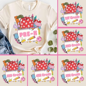 Custom Preppy Back to School Bundle PNG, Pre-k 1st/2nd/3rd/4th Grade PNG, Coquette Teacher First Day of School Shirt Design,Gift For Teacher