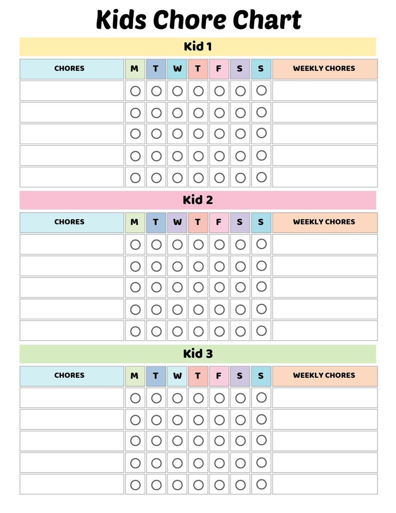 Printable Chore Chart for Child(ren) - Etsy