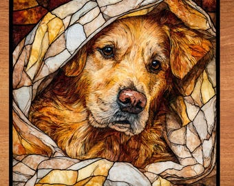 Golden Retriever Under the Blanket Ceramic Tile thumbnail 1