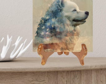 American Eskimo Dog USA Flag Patriotic Dog Ceramic Tile thumbnail 2
