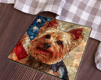 Yorkshire Terrier USA Flag Patriotic Dog Ceramic Tile thumbnail 3