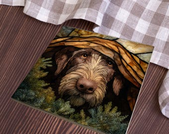 German Wirehaired Pointer Under the Blanket Ceramic Tile thumbnail 4