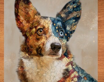 Cardigan Welsh Corgi USA Flag Patriotic Dog Ceramic Tile thumbnail 1