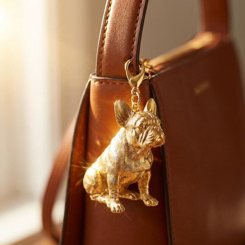 French Bulldog Gold Dog Sculpture Bag Charm