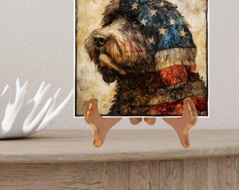 Newfypoo USA Flag Patriotic Dog Ceramic Tile thumbnail 2