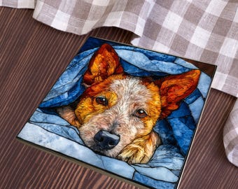 Australian Cattle Dog Under the Blanket Ceramic Tile thumbnail 4
