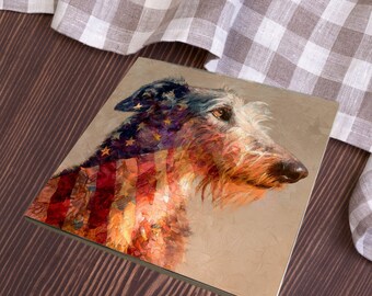 Irish Wolfhound USA Flag Patriotic Dog Ceramic Tile thumbnail 3