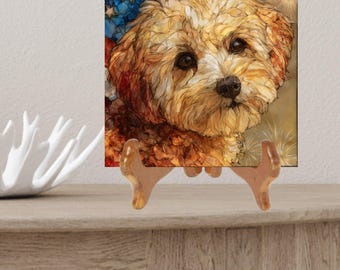 Maltipoo USA Flag Patriotic Dog Ceramic Tile thumbnail 2