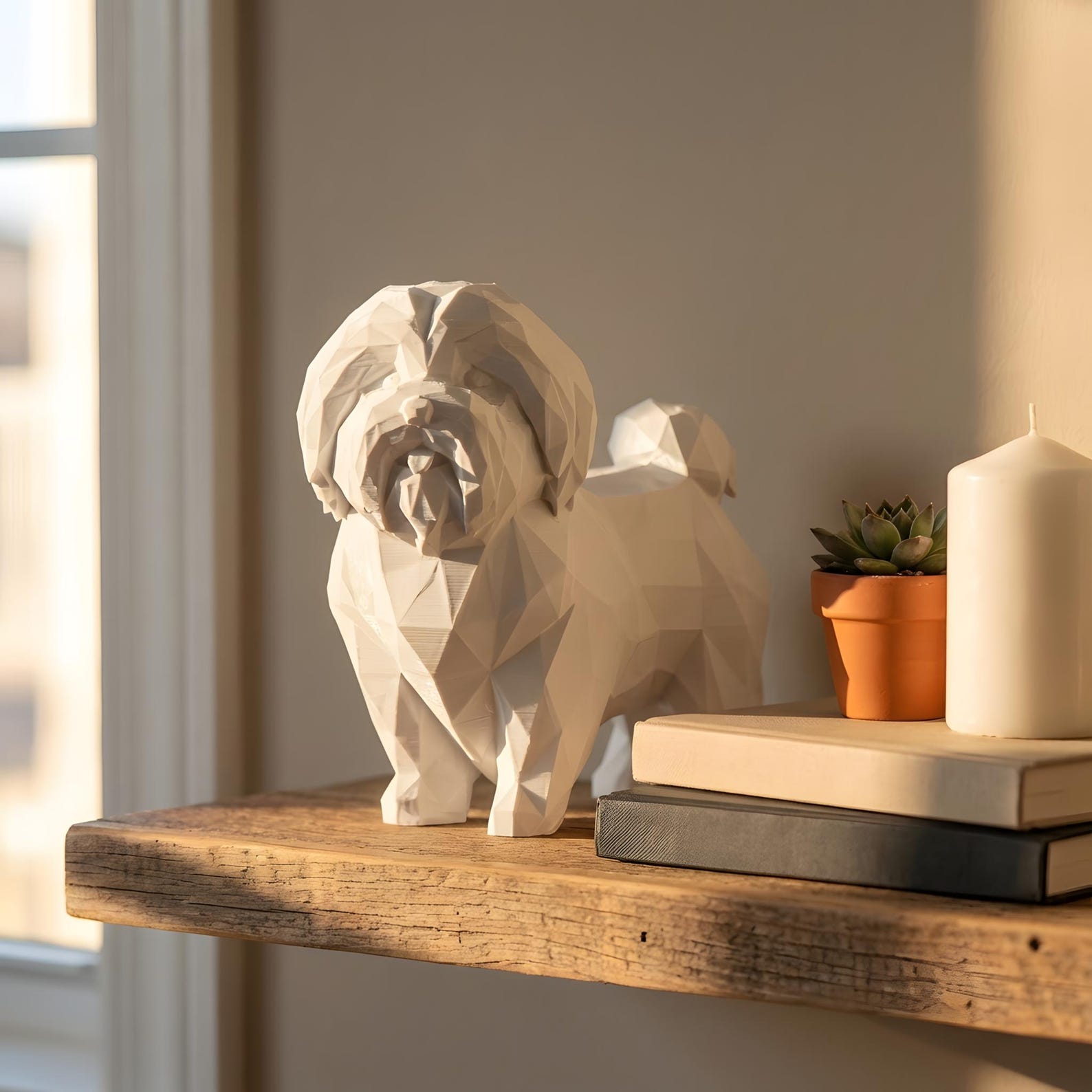 Coton de Tulear Low-Poly Geometric Dog Statue