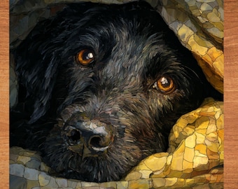 Flat Coated Retriever Under the Blanket Ceramic Tile thumbnail 1