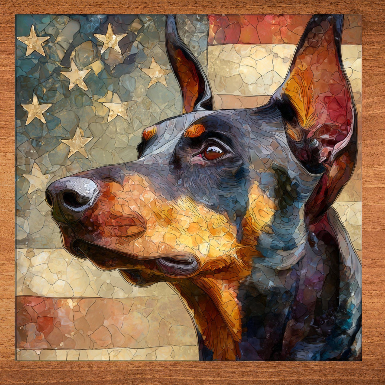 Doberman Pinscher USA Flag Patriotic Dog Ceramic Tile