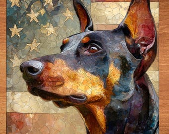 Doberman Pinscher USA Flag Patriotic Dog Ceramic Tile thumbnail 1
