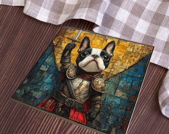 Boston Terrier Medieval Knight Dog Ceramic Tile thumbnail 4