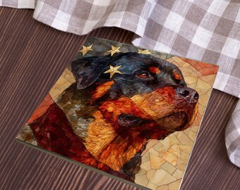 Rottweiler USA Flag Patriotic Dog Ceramic Tile thumbnail 3