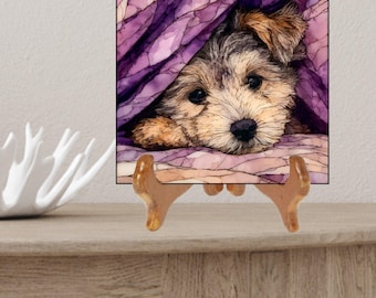 Yorkipoo Under the Blanket Ceramic Tile thumbnail 2