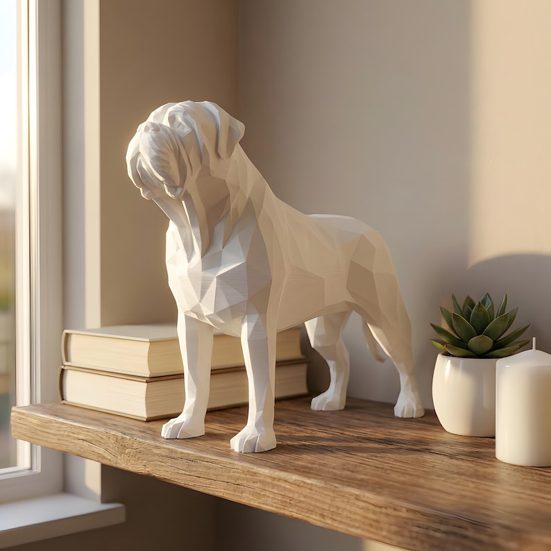 Bullmastiff Low-Poly Geometric Dog Statue